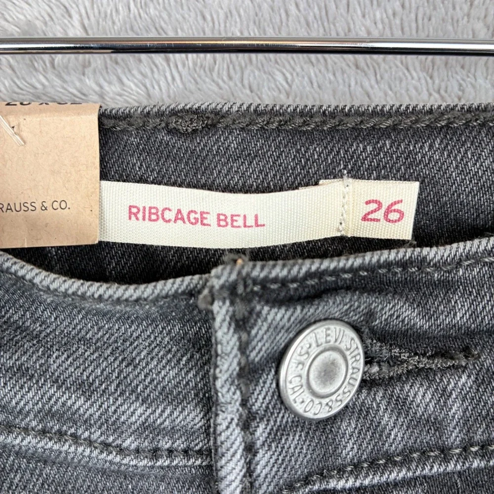 NWT Levi Ribcage Bell Women 26 Dark Gray High Waisted Flare Festival Boho Casual - Picture 3 of 16